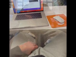 Risky solo male jerk off in office. Cumming everywhere before getting caught.