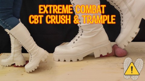 White Combat Boots CBT and Trample - Ballbusting, Cock Crush, Cock Trample, Femdom