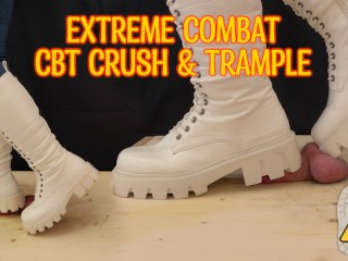 Bottes De Combat Blanches CBT et Piétinement - Ballbusting, Cock Crush, Cock Trample, Femdom