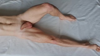 Moaning Straight Guy Shows Off Muscular Legs And Masturbates