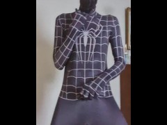 Barely 18 years old in spiderman suit touching himself