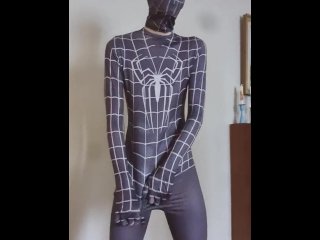 Barely 18 years old in spiderman suit touching himself