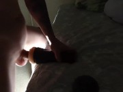 Preview 2 of Man moaning and jerking off his dick using new toy and enjoying