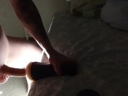 Preview 6 of Man moaning and jerking off his dick using new toy and enjoying