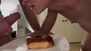 JIZZ DONUT Sucking And Eating A HUGE DICK