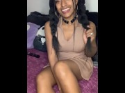 Preview 1 of Ebony Latina Sucks Dick in Tan Dress