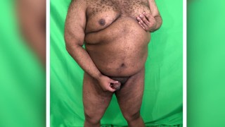 Fat black chub plays with his tits and dick