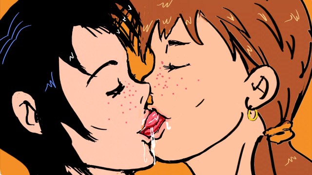 Lesbian kissing and sucking cartoon