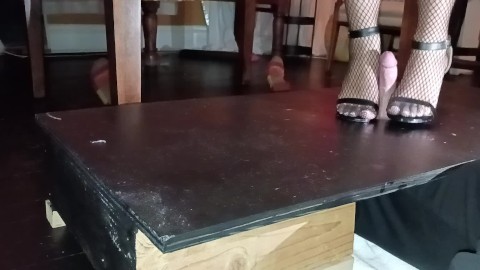 Trampling master's cock with my stilettos