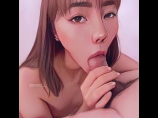 Cute Animated Asian Teen Blowjob and Swallows - Real Person_Animated