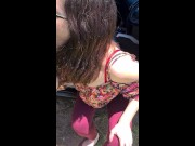 Preview 6 of First Time Public BJ Coats Nerdy Girl in Cum