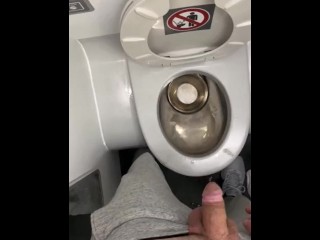 Pissing in a Public Plane Restroom Shy Bladder Crowed Flight Moaning Felt so Fucking Good!!