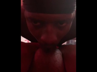 Eating phat ebony pussy in the red room