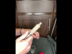 loading a syringe of my thawed cum loads to inject into my wife’s pussy (surprise)
