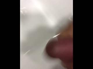 public wanking of my 8in cock...so horny had to go into the washrooms and cum