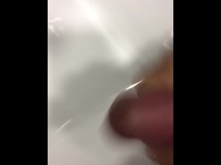 Public Wanking of my 8in Cock...so Horny had to go into the Washrooms and Cum