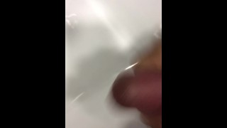 public wanking of my 8in cock...so horny had to go into the washrooms and cum