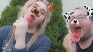 Jazzy & her boyfriend licking lollipops