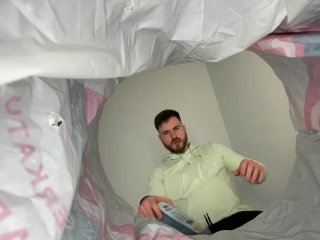 Macrophilia - tiny caught in garbage and trapped by giant