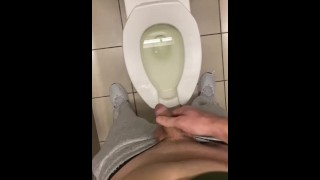 Crowed public restroom desperate to piss made a mess pee on seat and in floor felt so good moaning!