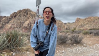 POV Lost Asian Hitchhiker Babe Gets Picked Up and Gives Sloppy Blowjob During Hike