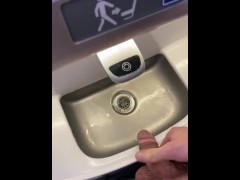 Pissing making a mess pissing in plane sink public restroom moaning felt so fucking good bladder