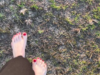 Sexy Feet Female Barefoot Outside_Walking Dirty Soles Red Toenails Foot FetishNo Talking