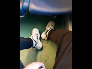 Daily Sneakers in the Train. Feet, White Socks, Public, Nike