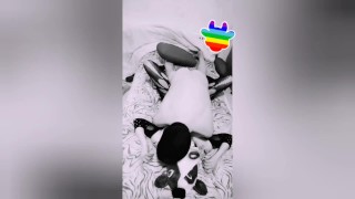 The slut dresses up as a cow and invites me to fuck and milk her