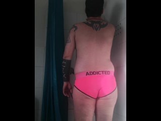 mature, vertical video, pink underwear, male