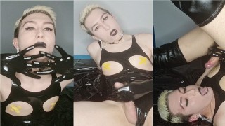 Sissy crossdresser in latex and boots cums on her face FULL ON ONLYFANS