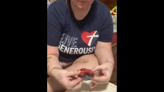 Cum on brownie and wife eats it