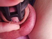 Preview 3 of Super close up dick dripping pre cum in chastity cage