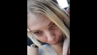 Horny blonde plays with his cock while he drives