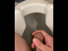 Almost drop phone in toilet desperate ran to sit down public work restroom moaning load crowd