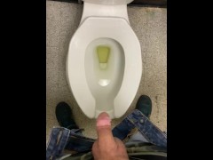Making a mess in public restroom at work standing pissing on seat floor and sink moaning felt amazin