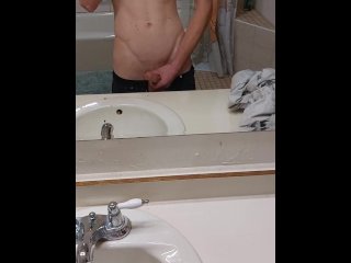 amateur, young male, vertical video, bathroom boner