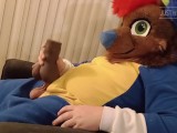 furry plays with Bad Dragon Snowball Masturbator and cums