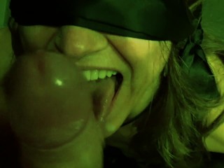 Blindfolded MILF Sucks my Hard Dick on Toilette.