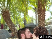 Preview 1 of TRANSFIXED - Trans Cutie Serena Bubbles Eases Cis Boyfriend's Stress With Outdoor Assfucking!