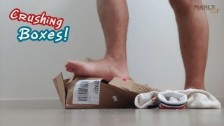 STEP GAY DAD - CRUSHING BOXES! - FLATTEN LIKE A PANCAKE UNDER THE CRUSHING FORCE OF A MEATY FOOT