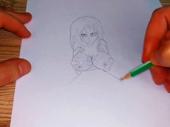 Hentai Japanese woman in torn stockings peed under herself