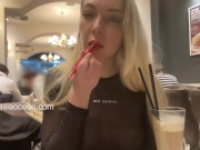 Preview 4 of Public - naked boobs in a cafe. A liberated hot girl in a public cafe in a transparent sweater witho