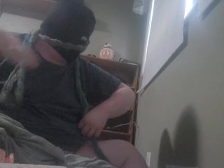 Fat male dildo gagged while riding dildo