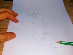 The girl in stockings pushed her panties aside and peed