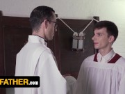 Preview 1 of Cute And Sexy Altar Boy Felix O'Dair Lifts His Robe Up And Lets The Priest Breed Him - YesFather