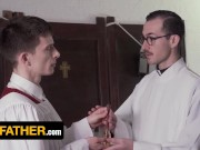 Preview 2 of Cute And Sexy Altar Boy Felix O'Dair Lifts His Robe Up And Lets The Priest Breed Him - YesFather