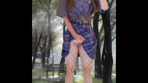 I AM A CUTE SHEMALE MAKING CUMSHOT IN THE PARK. MY OUTDOOR EXPERIENCE IN A SCHOOLGIRL SKIRT MASTURBA