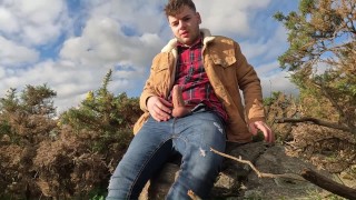 Masturbation in the forest, mount, outdoors, nature, lumberjack. PUBLIC SITE