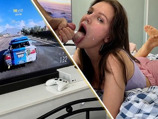 She was just Playing Xbox and Suddenly got a Deep Slobbery Throat Fuck